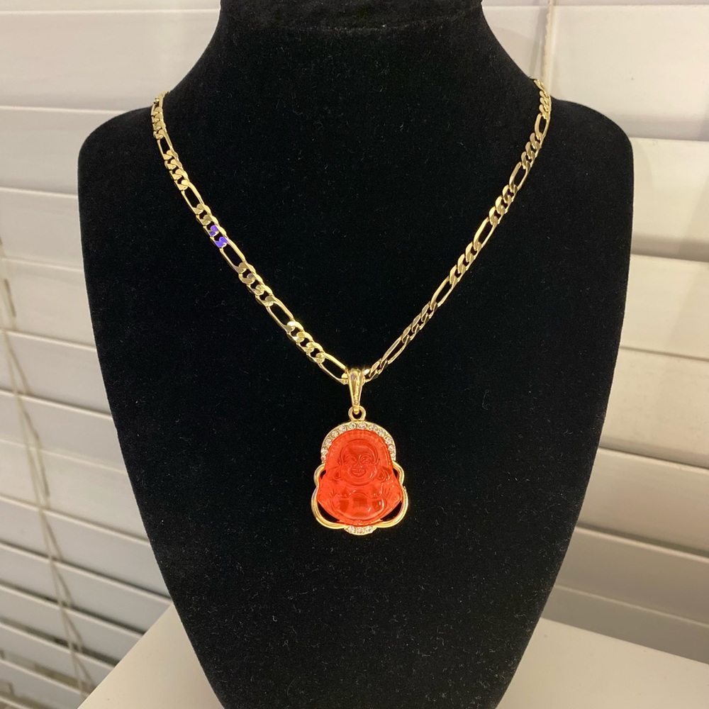 Plated Gold Fuchsia Buddha Pendant & Necklace
